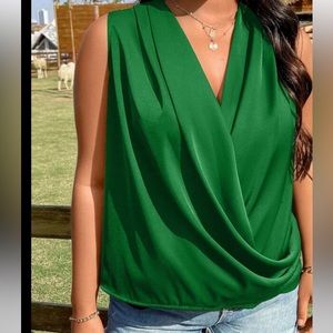Shein 2XL  Solid Surplice Neck Sleeveless Blouse New